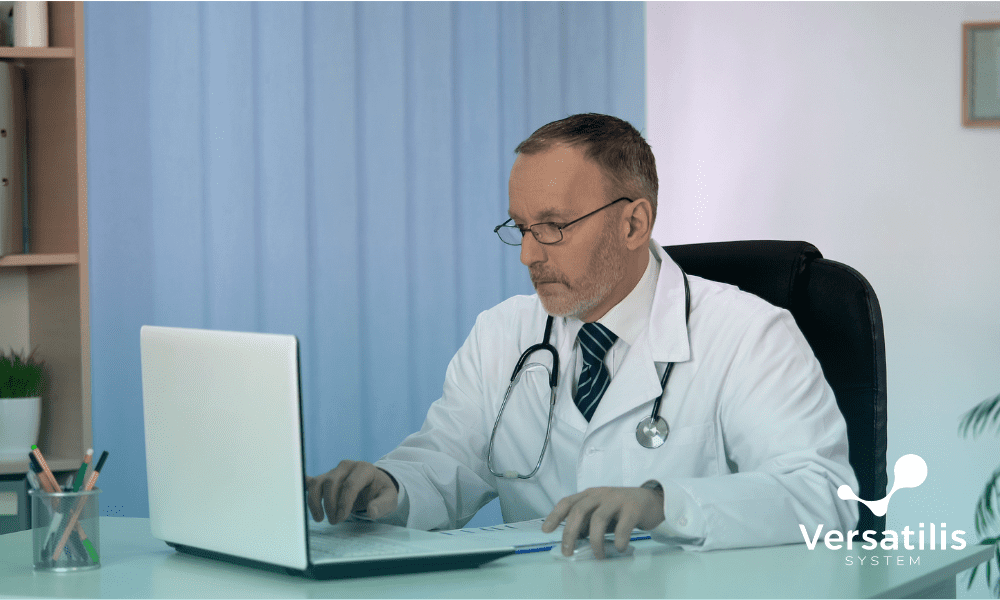 médico usando o prontuário eletrônico do cidadão